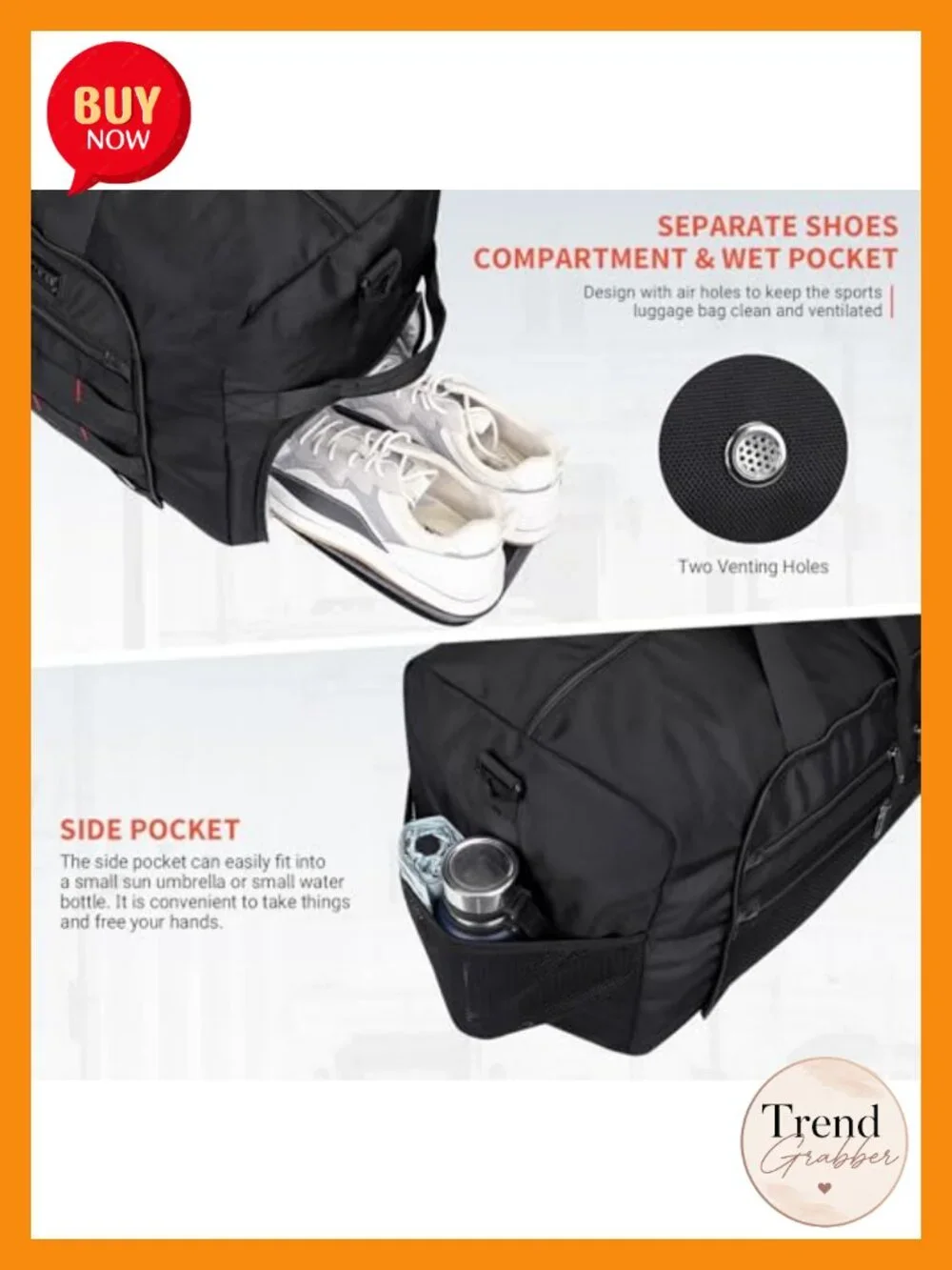 65L Foldable Duffle Bag Travel with Shoe Compartment Nylon